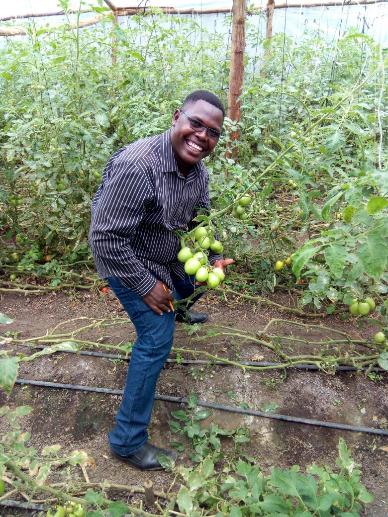 Geoffrey Rono in his greenhouse farm in Narok